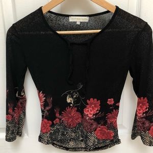 Black with flower pattern mesh blouse